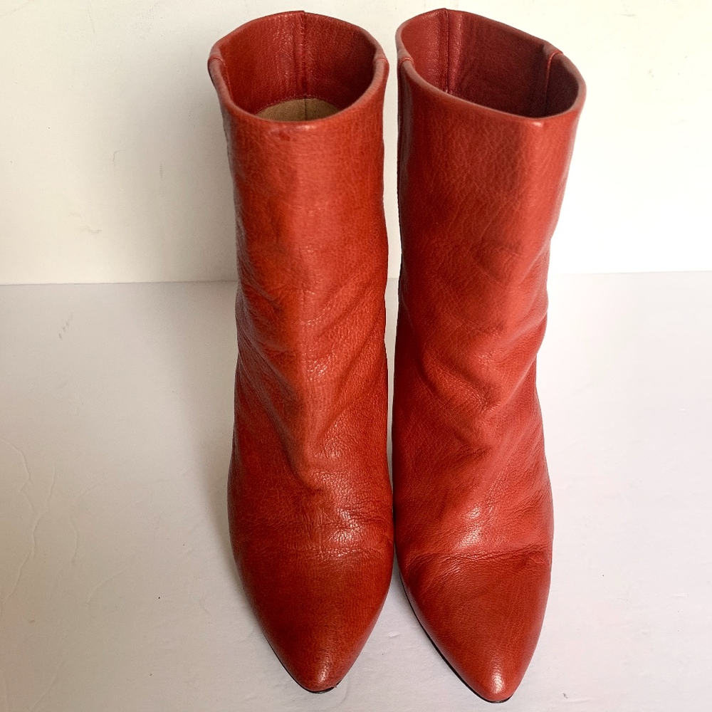 IRO Red Leather Round Toe Ankle Wedge Booties - 38 - Picture 2 of 7